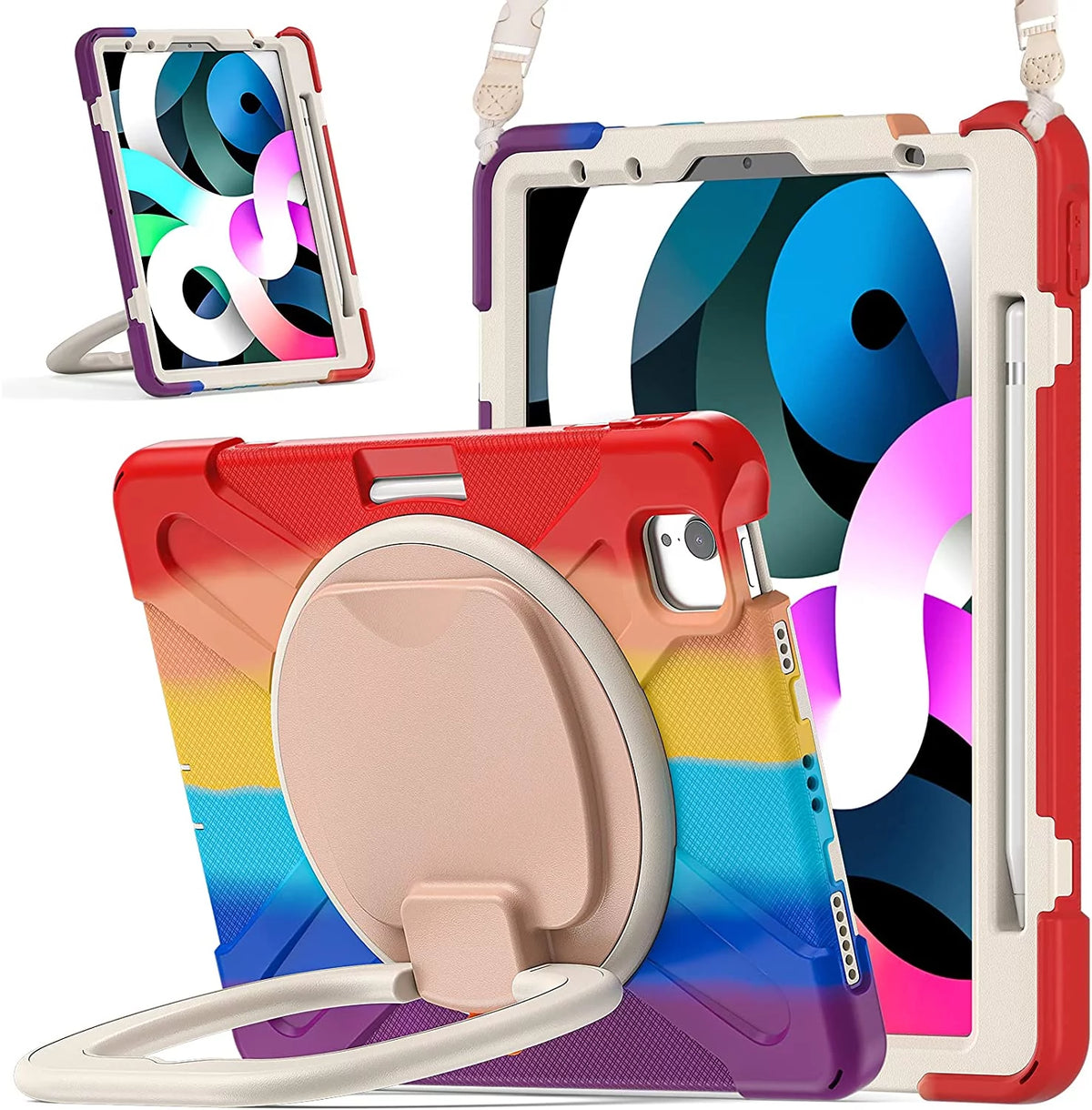 iPad Case with Rotatable Stand Shoulder Strap Pencil Holder Shockproof Silicone D967