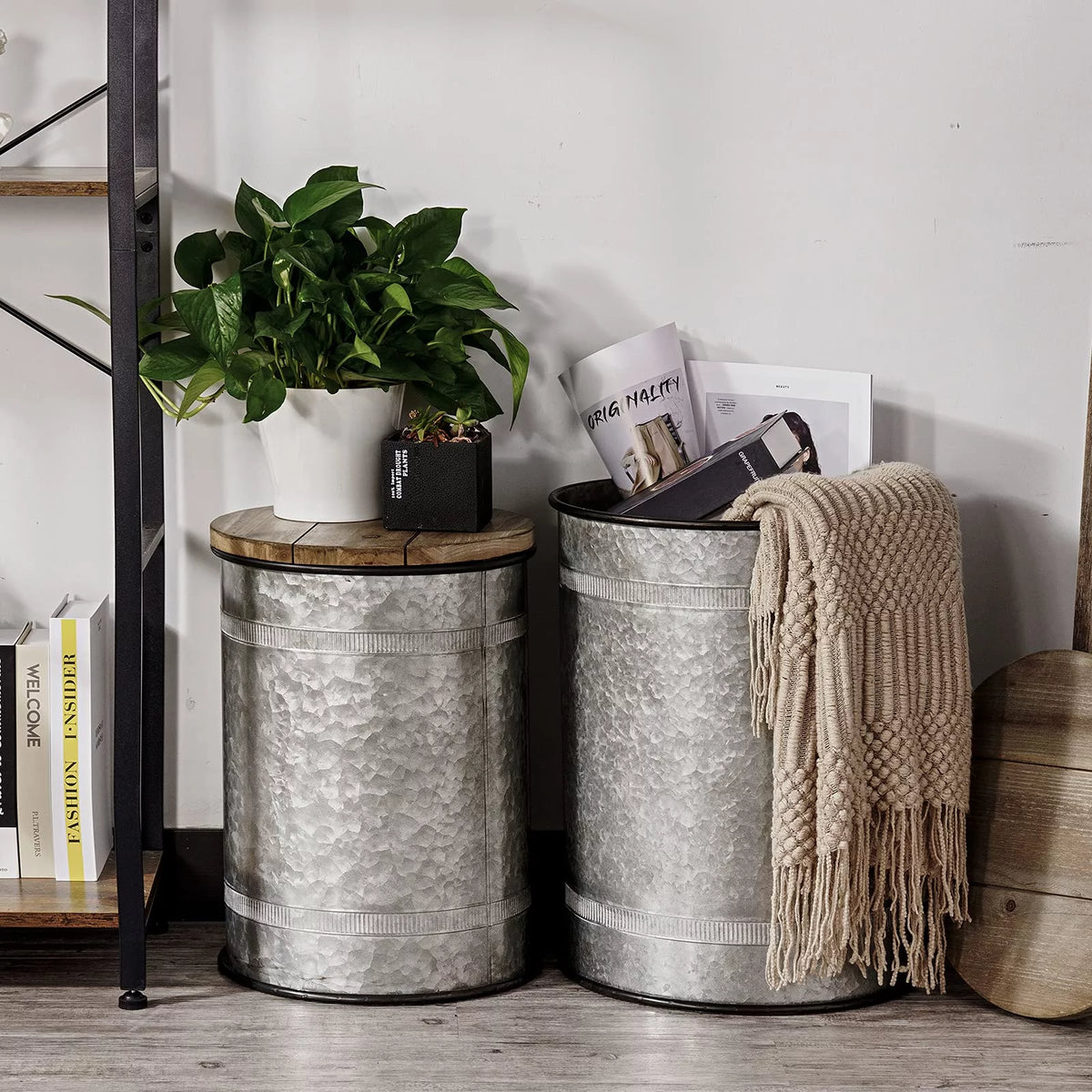 2 Piece Storage Side Table with Round Wood Lid R771