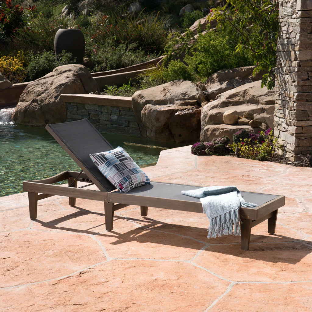 Gray Acacia Wood Mesh Chaise Lounge Y138596