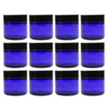 2 oz Cobalt Blue Glass Cosmetic Jars 12-Pack with Black Lined Lids W600