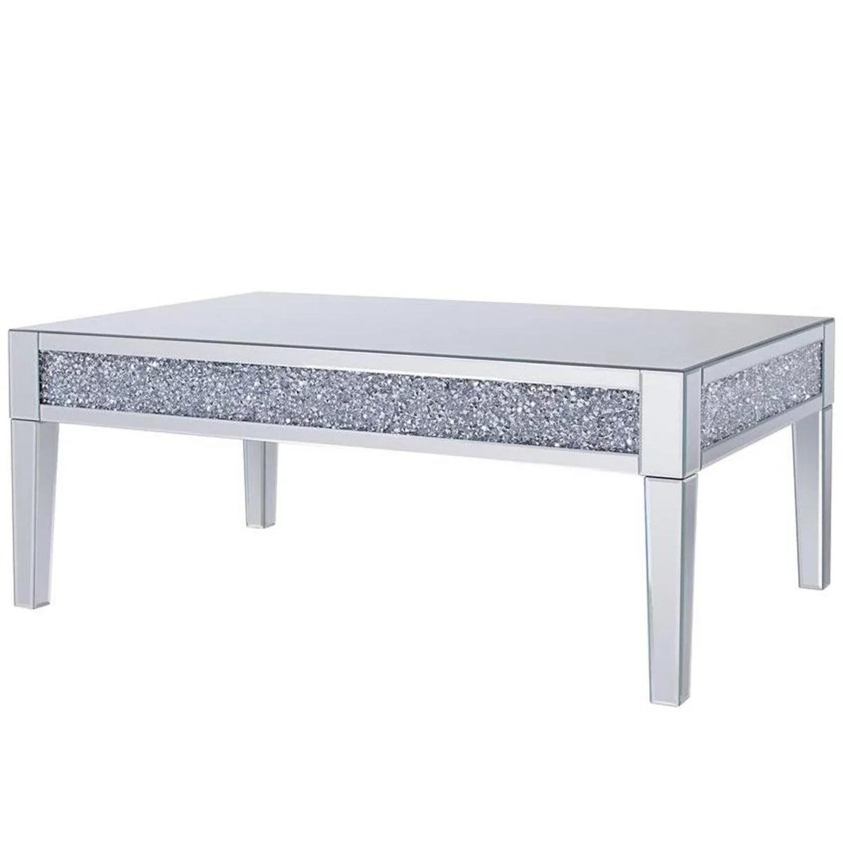 Wood and Mirror Coffee Table with Faux Crystals Inlay L104