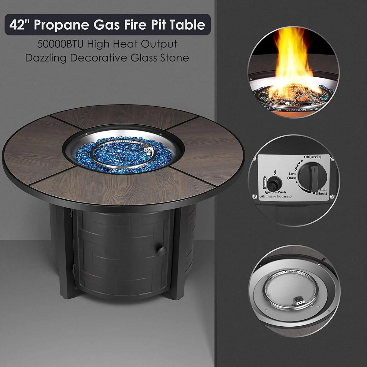 42" Round 50000 BTU Propane Fire Pit Table U632