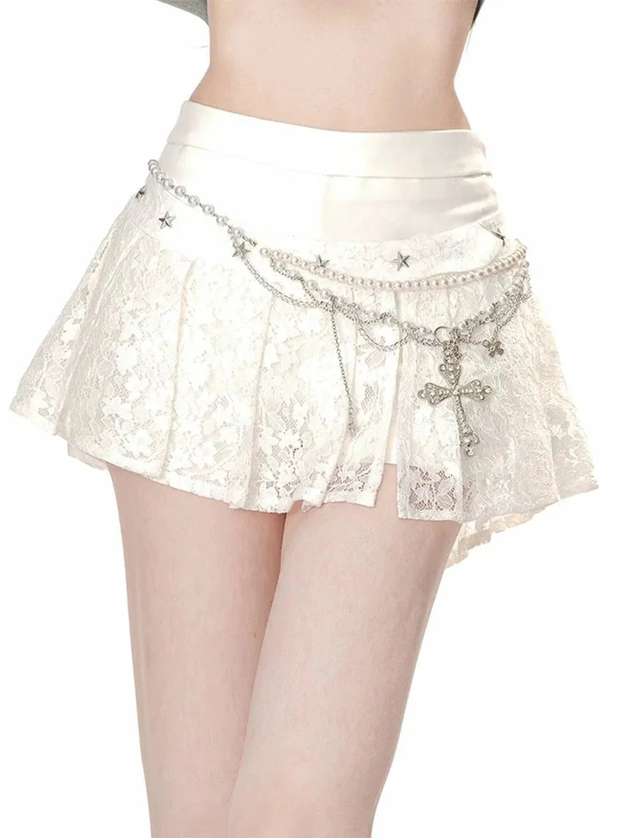 Lace Pleated Mini Skirt E72748