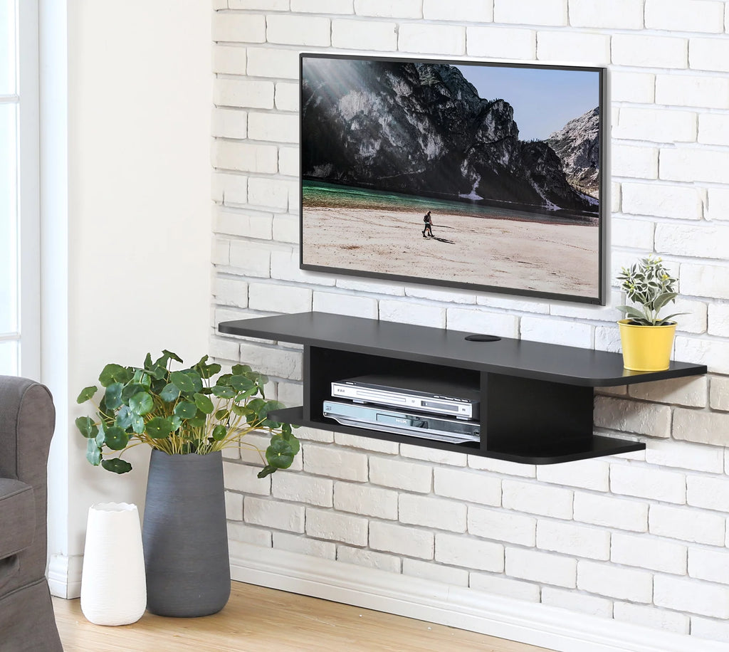 Black Wall Mounted Floating TV Shelf Media Console D580149