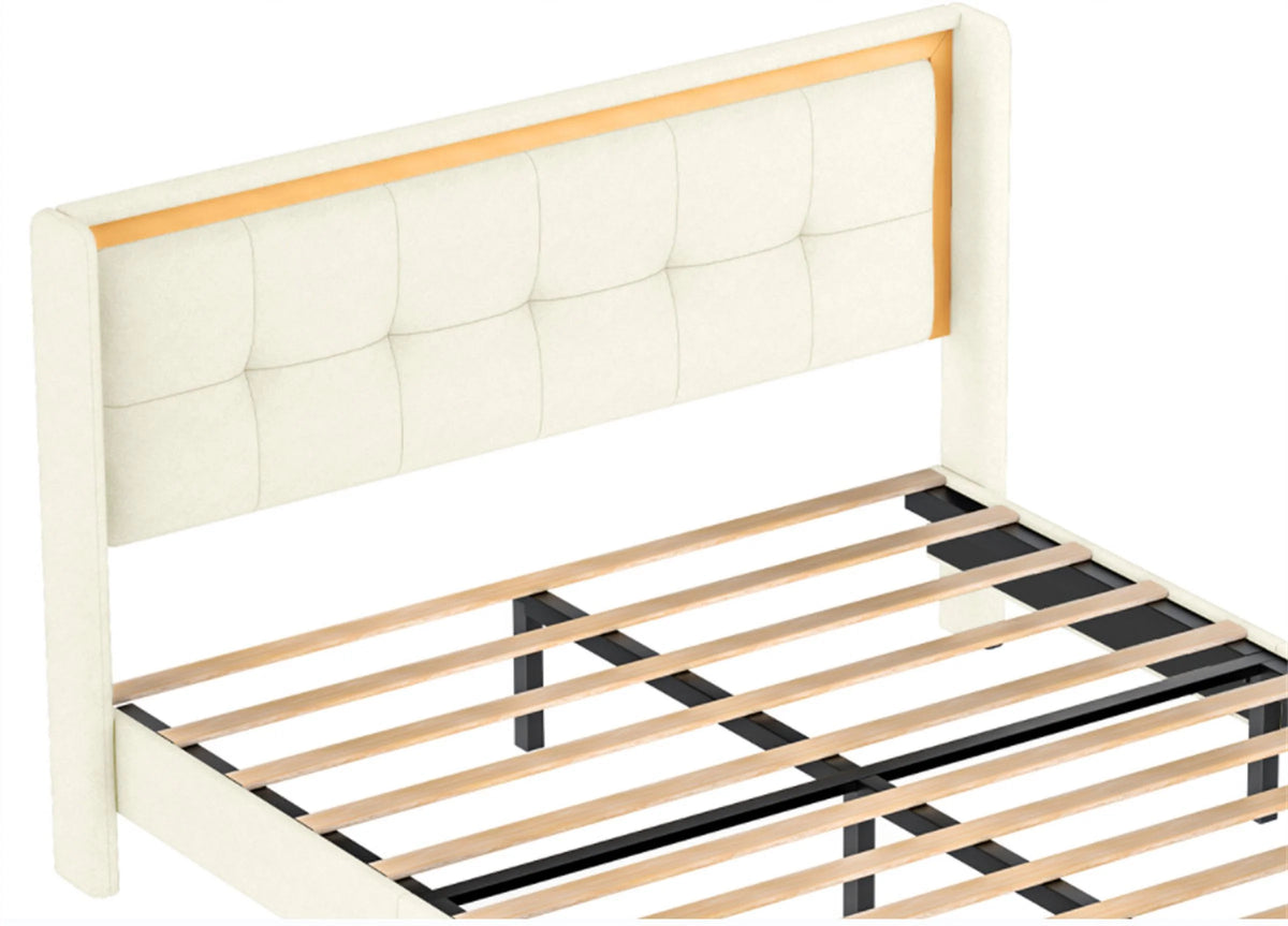 Queen Size Beige Upholstered Bed with Headboard G10939