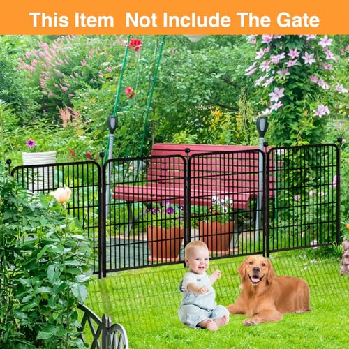48 in Decorative Garden Fence with Gate, 8 Panels Heavy Duty Iron Animal Barrier Fence Q52385
