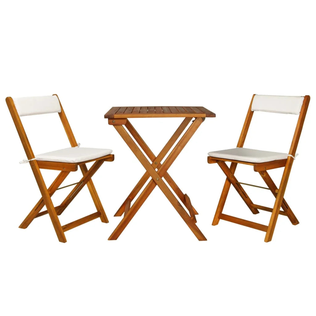 3 Piece Folding Bistro Set Wooden Table and 2 Chairs with Cushions P998448