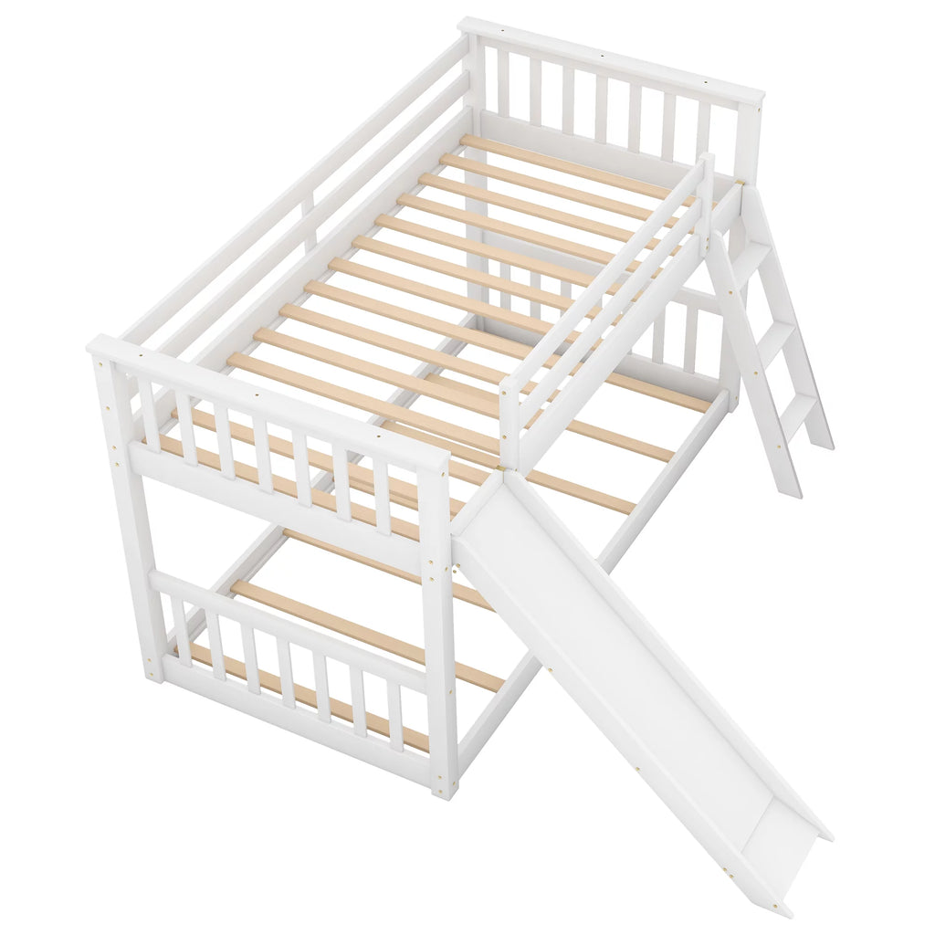 Twin over Twin Solid Wood Bunk Bed with Slide and Ladder F88336