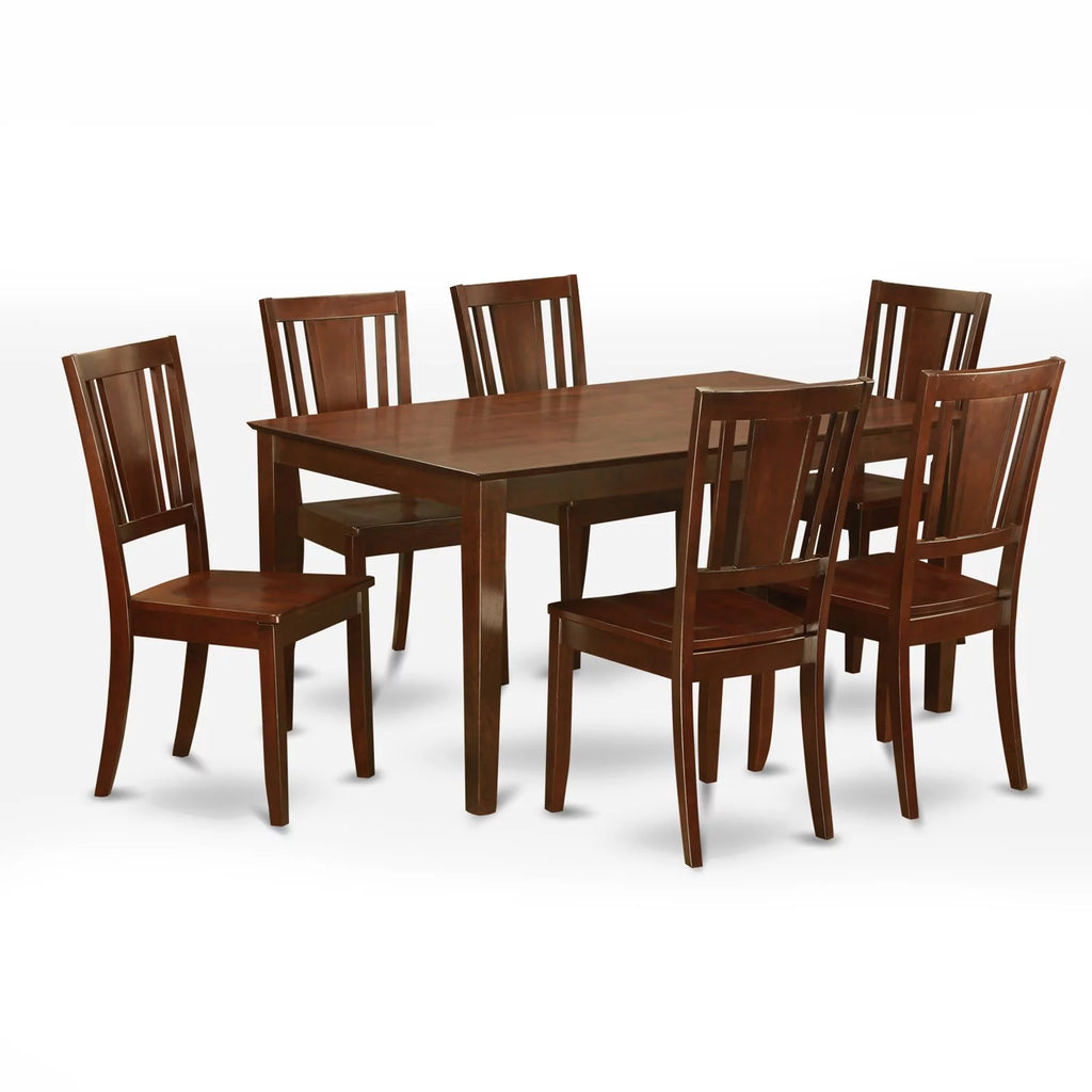 7 Piece Rectangular Dining Table Set with Wooden Seat Chairs A872587