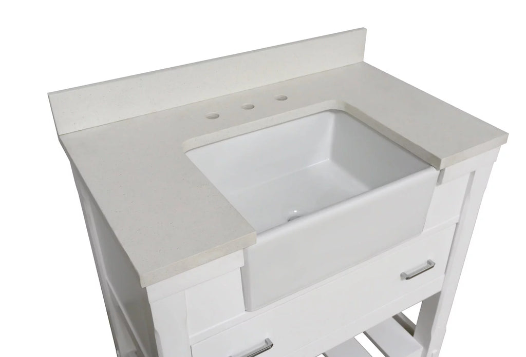 36" Bathroom Vanity with White Cabinet and Quartz Top S9858