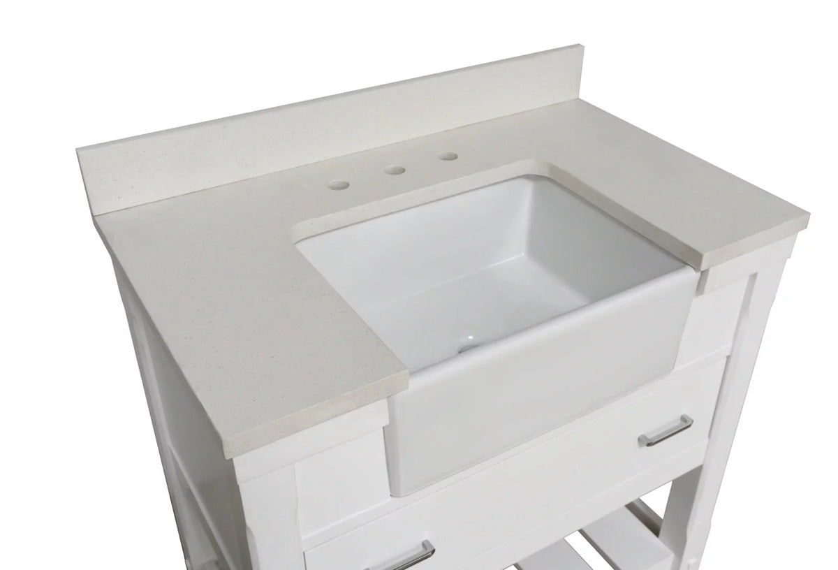36" Bathroom Vanity with White Cabinet and Quartz Top S9858