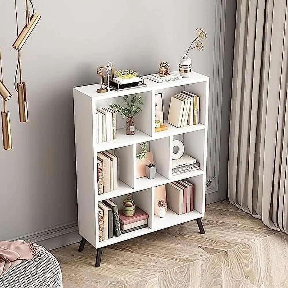 White 7 Cube 3 Tier Wood Bookshelf S9333