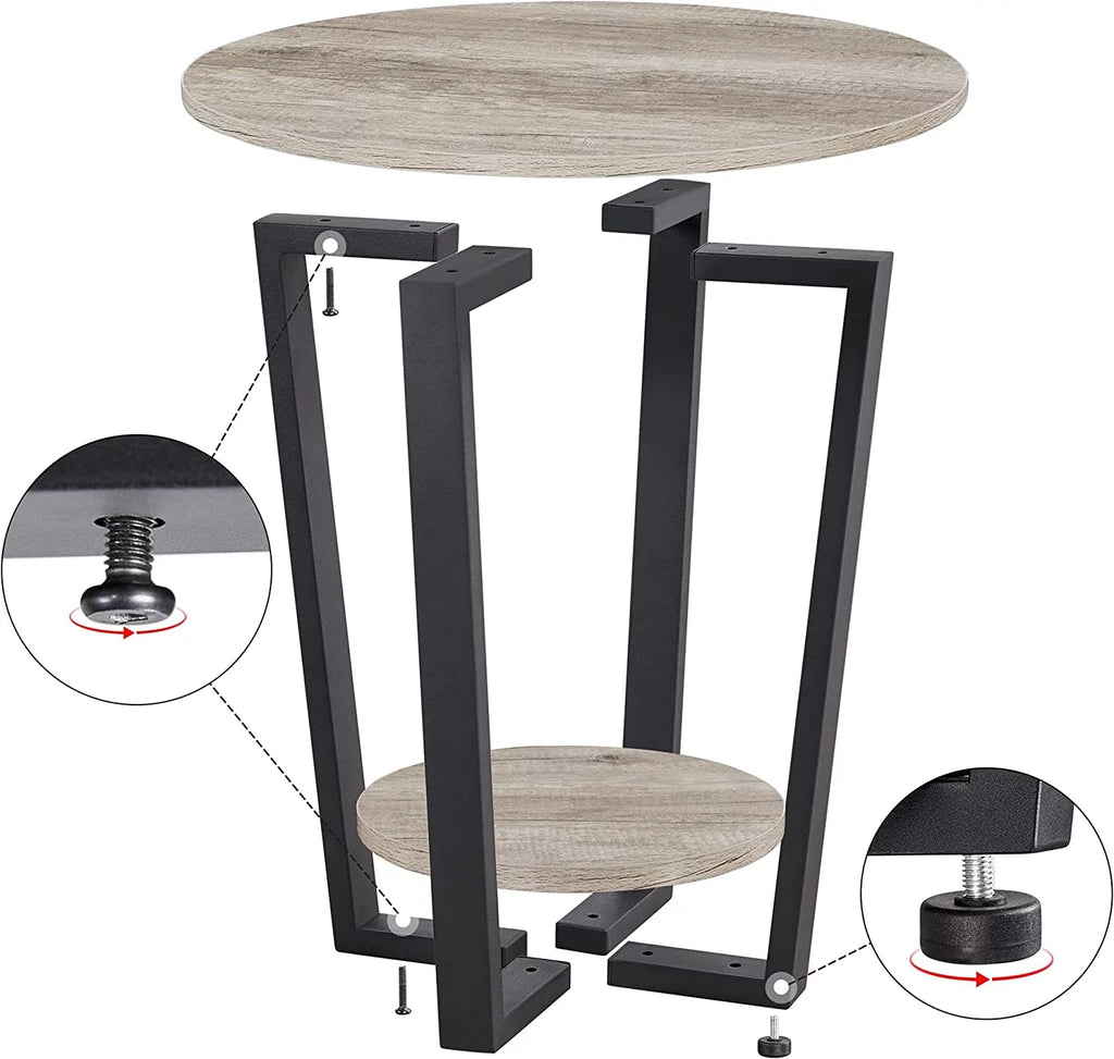 2-Tier Round End Tables Set of 2 with Metal Legs Gray I708
