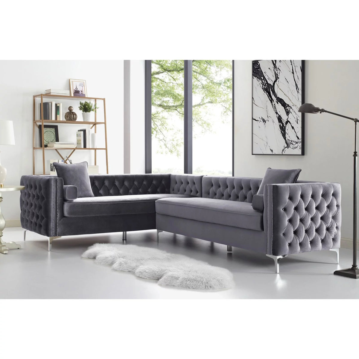 Grey Velvet Corner Sectional Sofa A502886