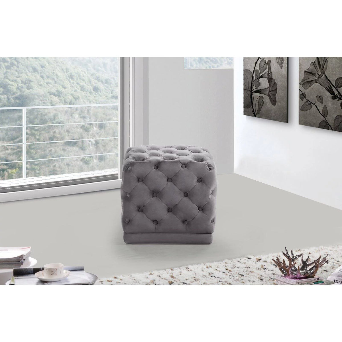 Cream Velvet Ottoman/Stool G963441