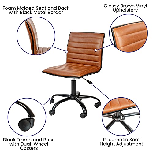 White Ribbed Upholstered Vinyl Swivel Desk Chair U678