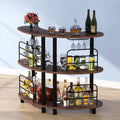 Rustic Brown 3 Tier Wine Bar Cabinet with Storage Shelves A379607