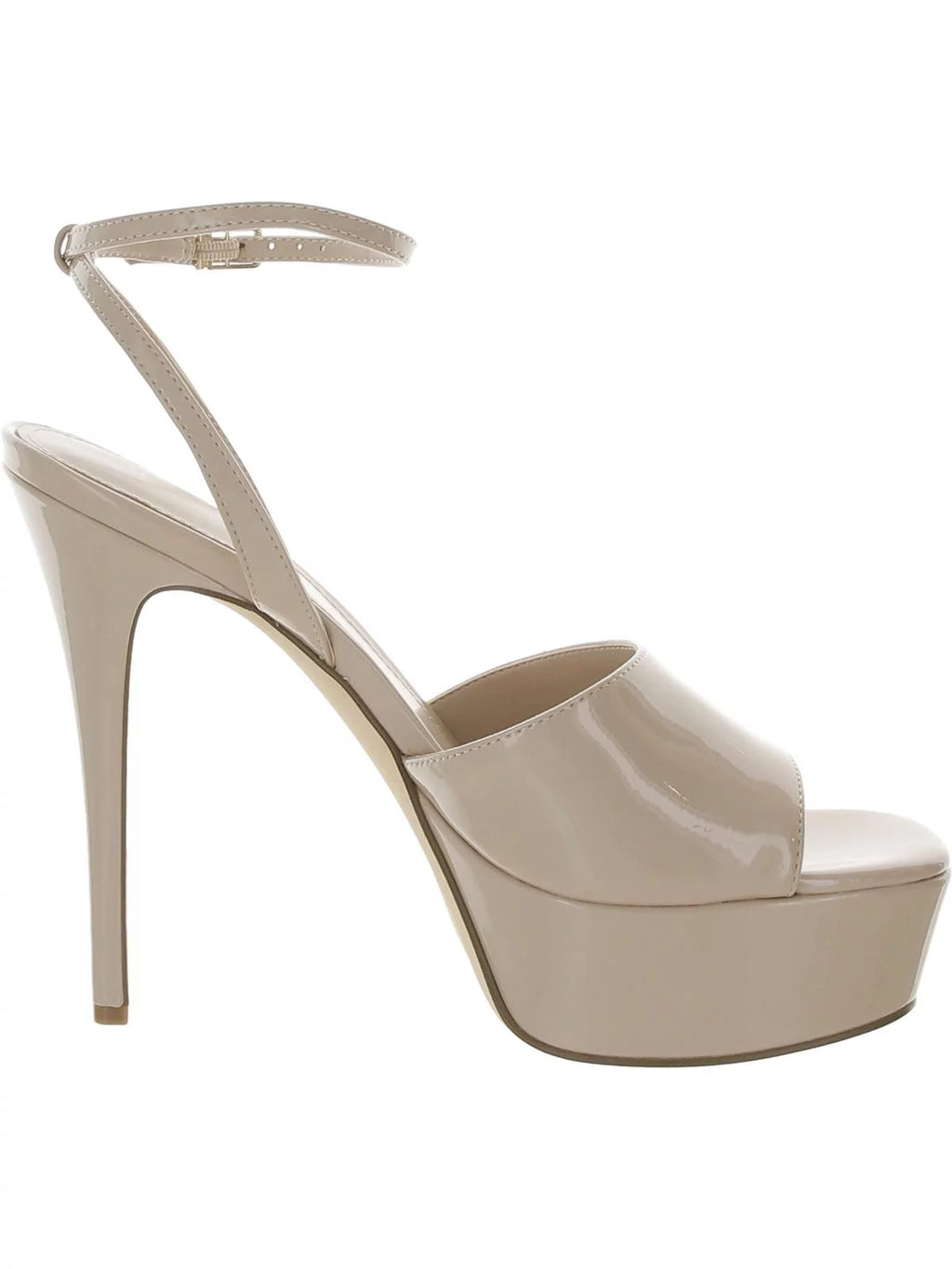 Beige Patent Ankle Strap Square Toe Stiletto Heeled Sandal Z8814