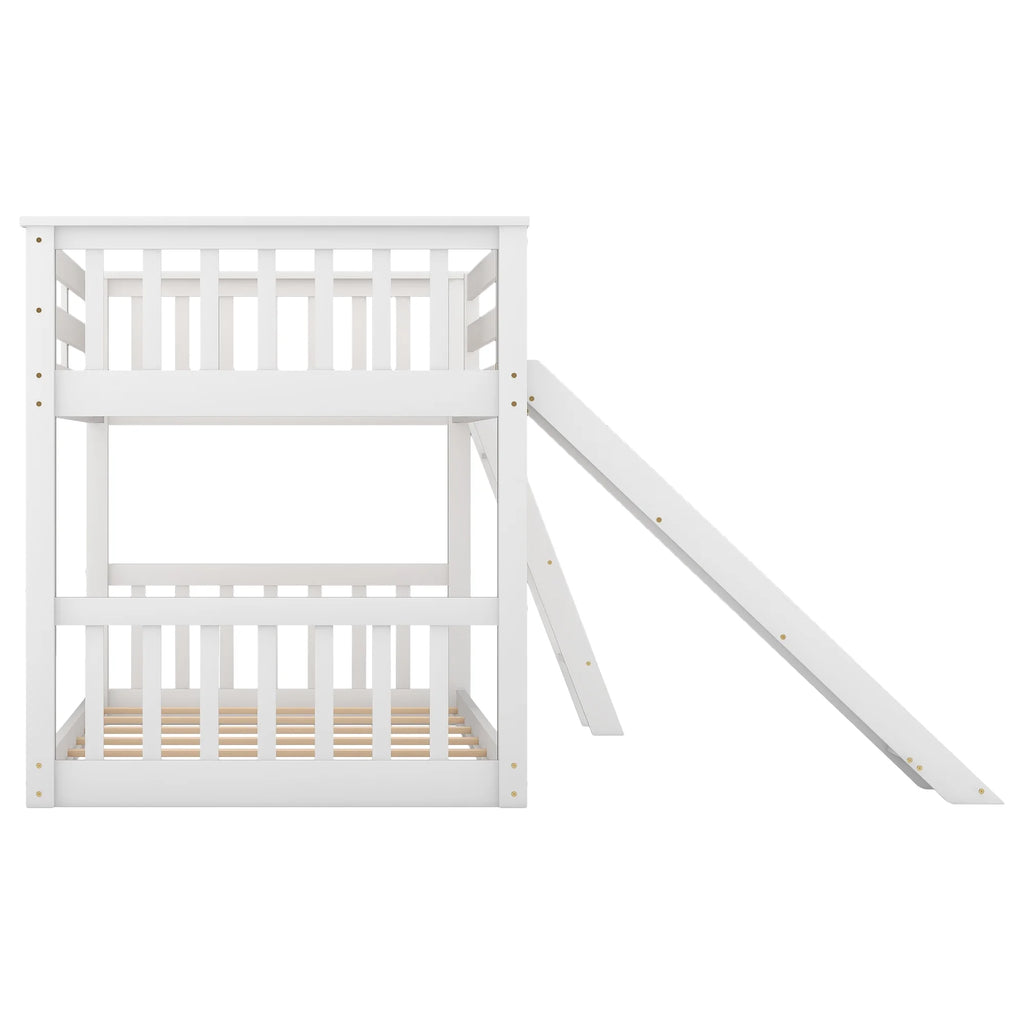 Twin over Twin Solid Wood Bunk Bed with Slide and Ladder F88336