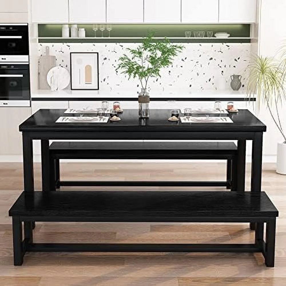 Black 4 Person Space Saving Kitchen Table Set with Rack R9737