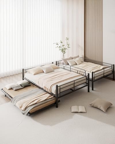 Full Over Full Bunk Bed with Trundle and Ladder, Black J306