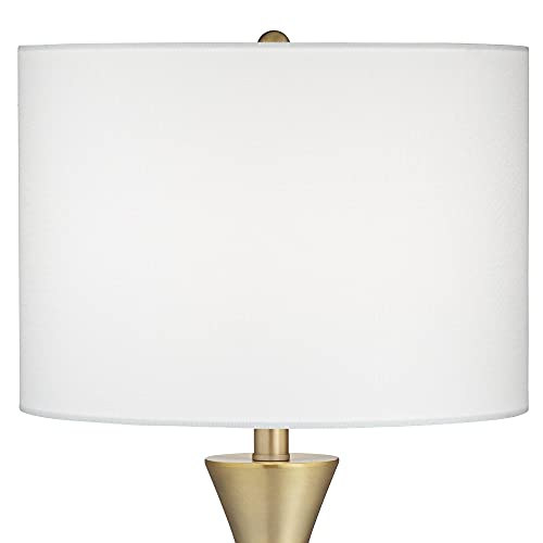 28" Tall Brass Metal Table Lamp with White Drum Shade E3019