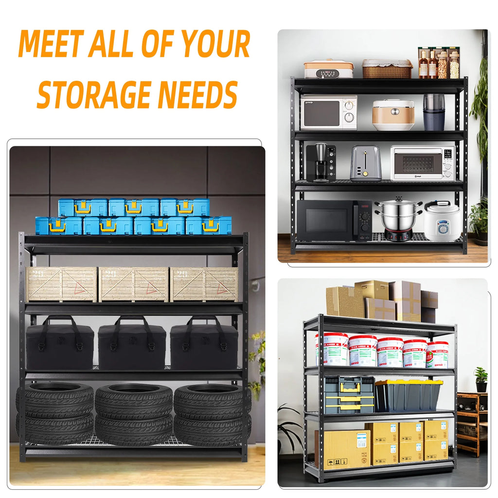 4-Tier Black Metal Heavy Duty Adjustable Shelving Unit C37633