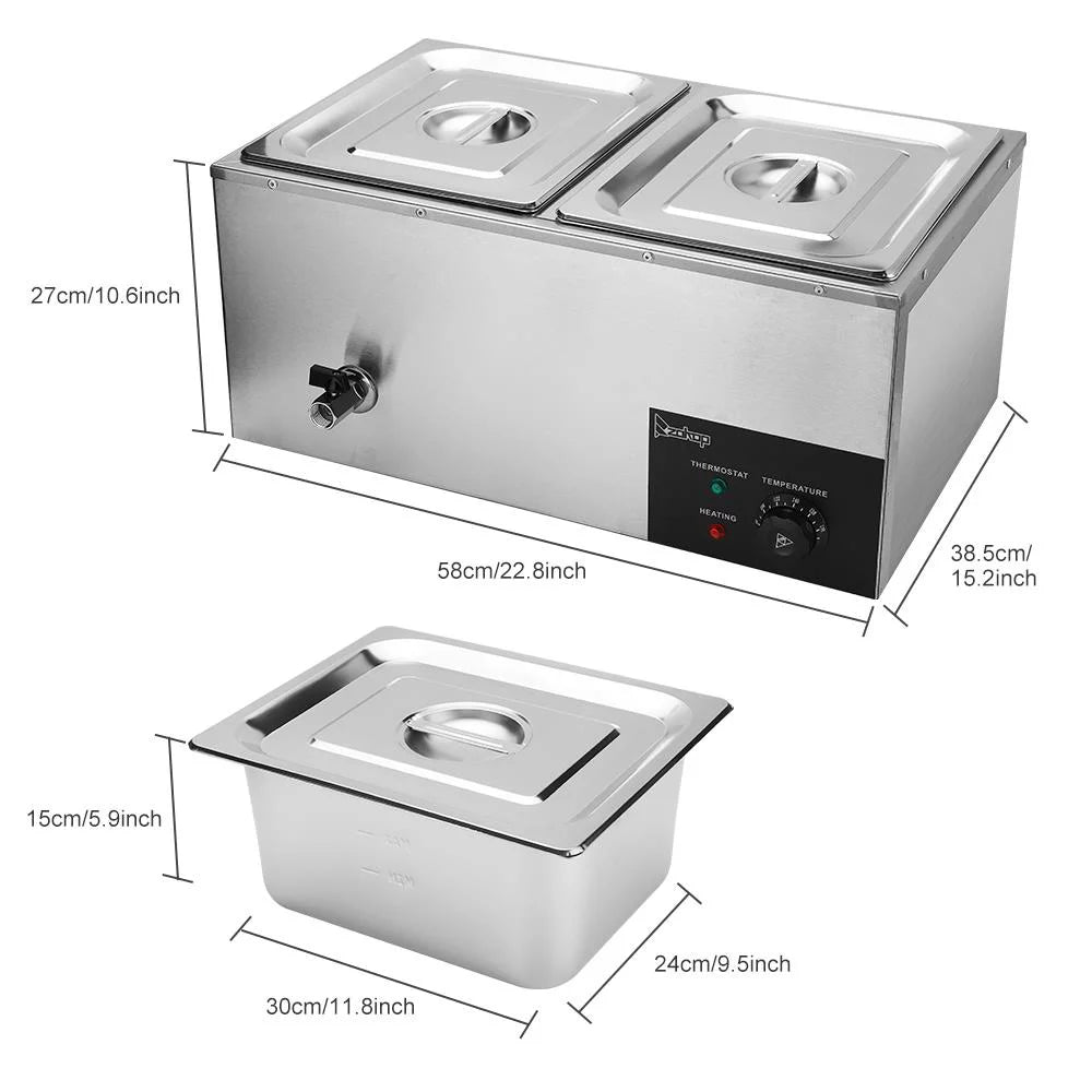 600W 2-Pan Stainless Steel Food Warmer F90252