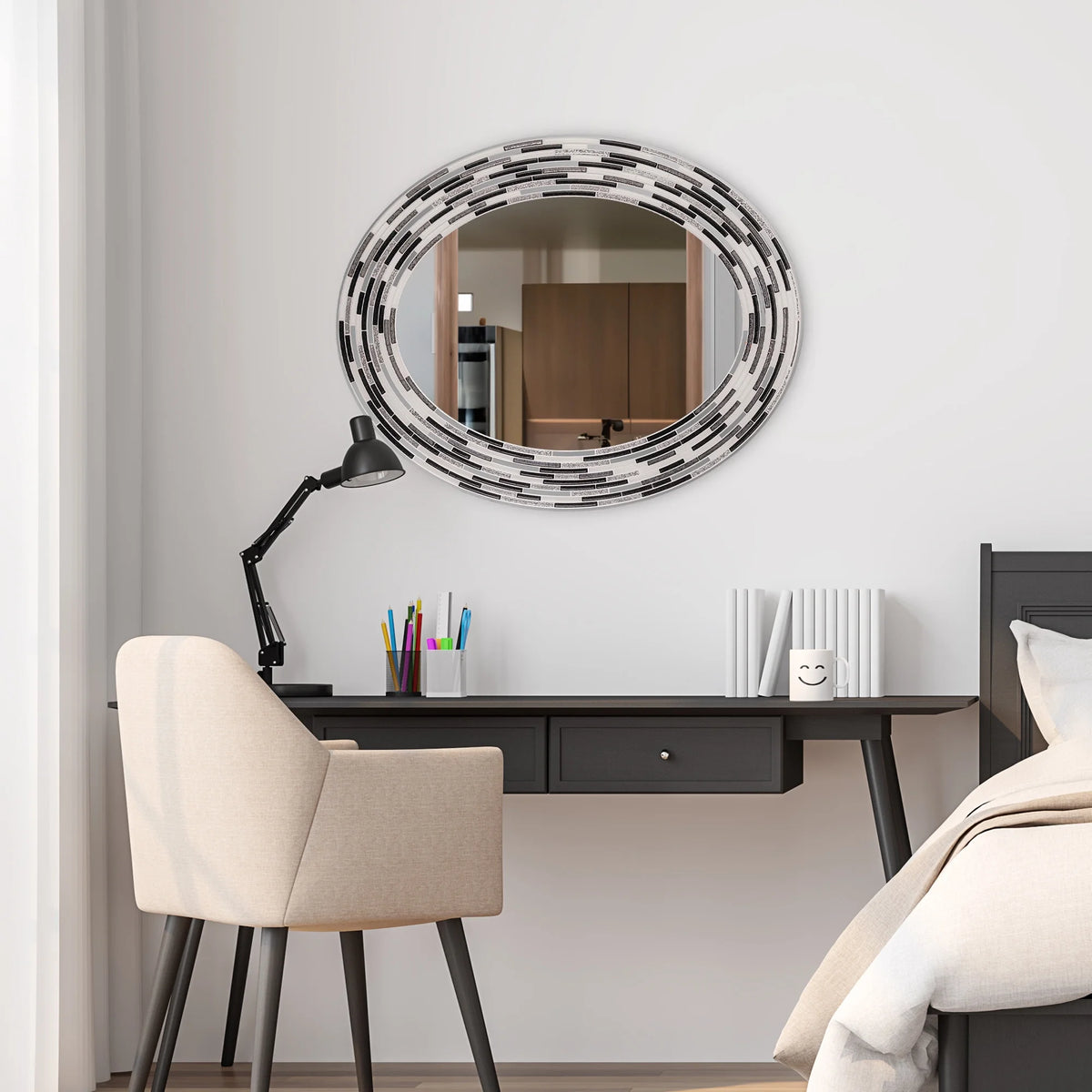 Charcoal Framed Oval Wall Vanity Mirror 23" x 29" W9914
