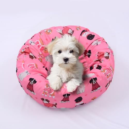 Elastic Edged Washable Round Dog Bed Cover with Christmas Pattern O205