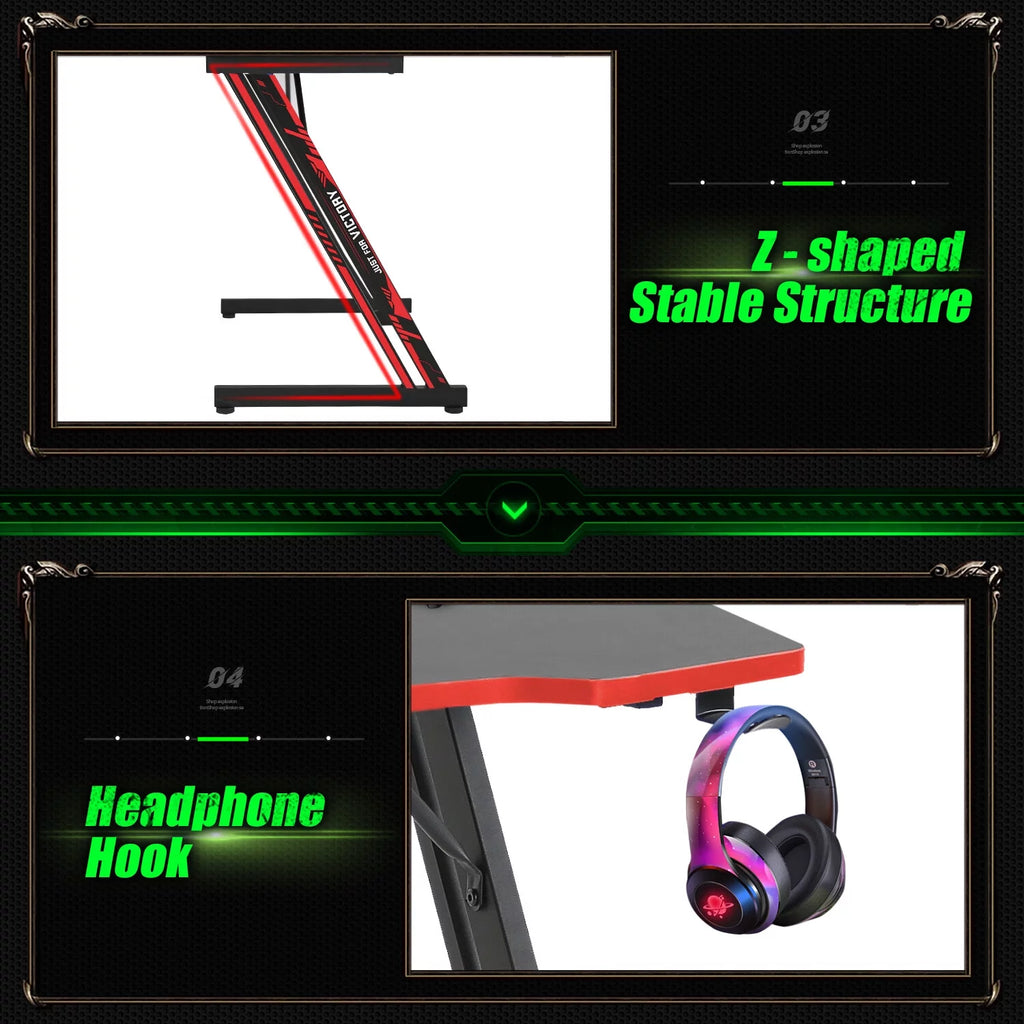 39 inch Z Shaped Gaming Desk with Headphone Hook A950