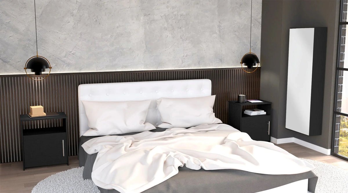 Black 3 Piece Bedroom Set with Shoe Rack and 2 Nightstands Y83856