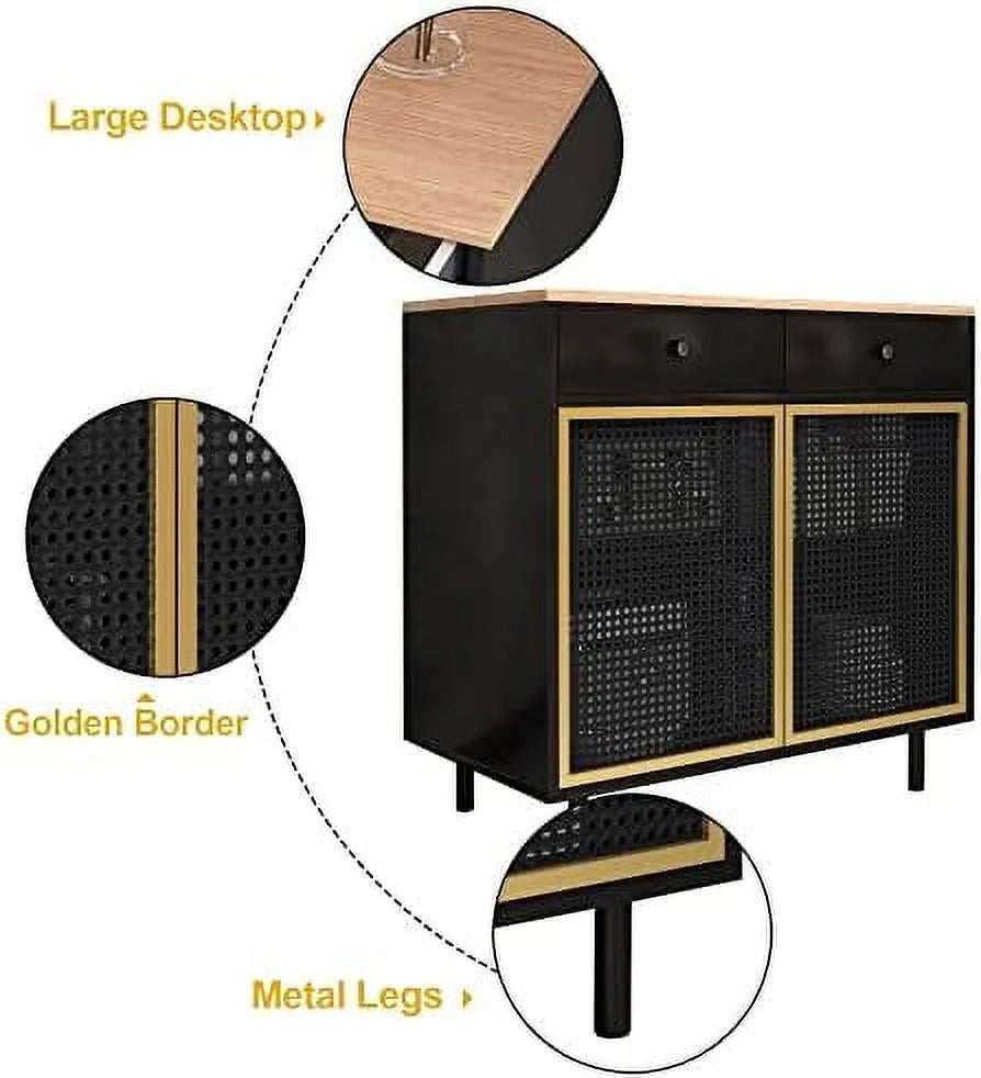 Modern Iron Rattan Buffet Sideboard Cabinet Set of 2 T286568