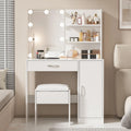White Makeup Vanity Table Set with Lighted Mirror and Stool L27358