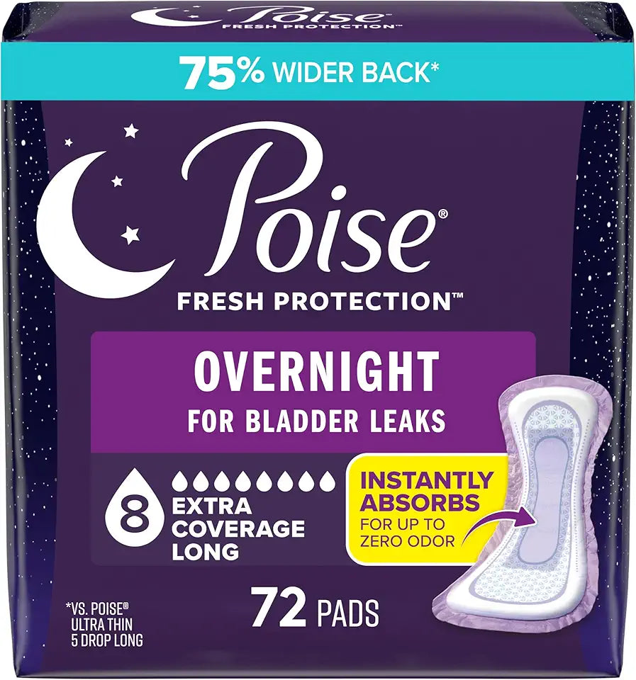 Overnight Incontinence & Postpartum Pads, 8 Drop Extra Coverage, 72 Count G74218