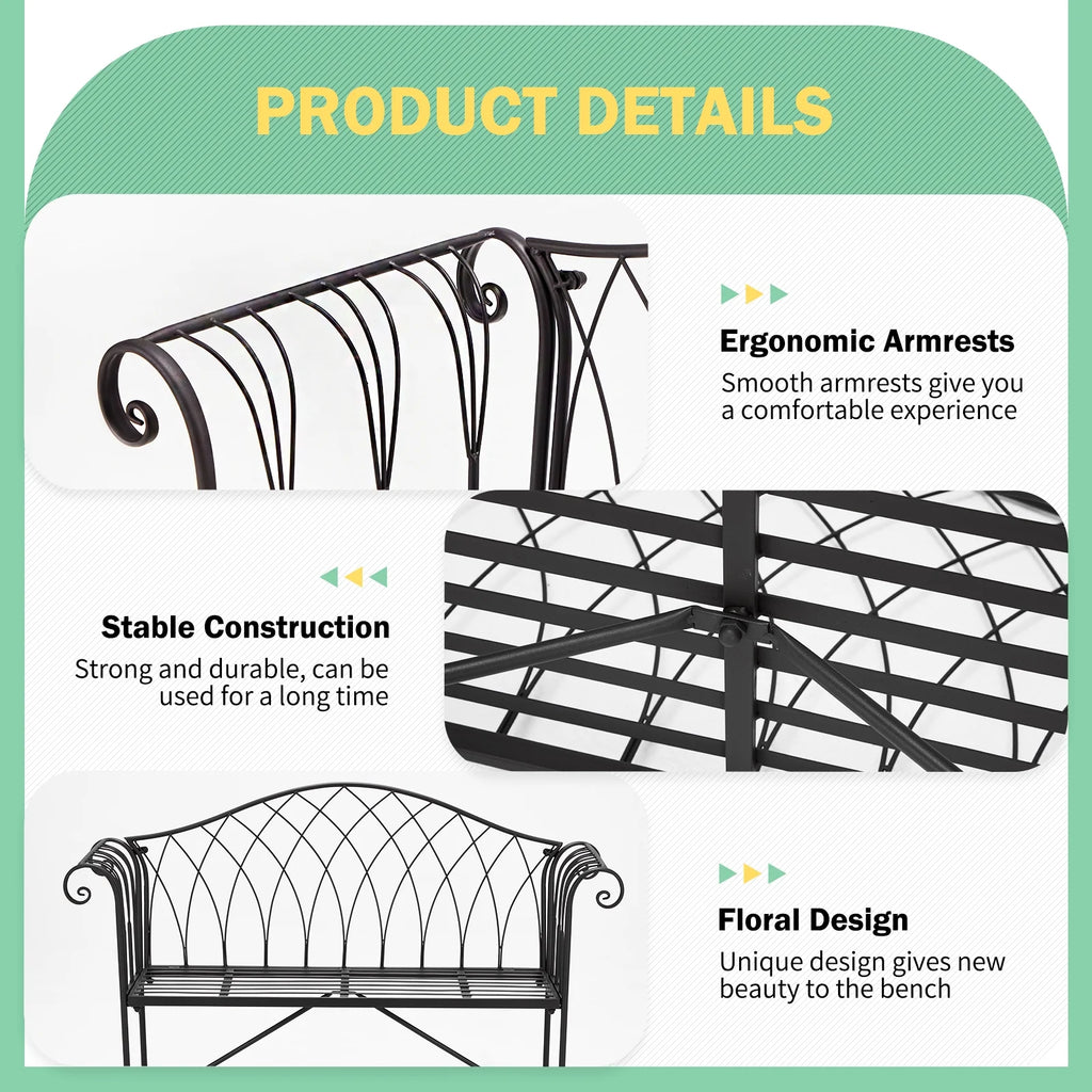 Black Metal Outdoor Bench with Armrests D571816