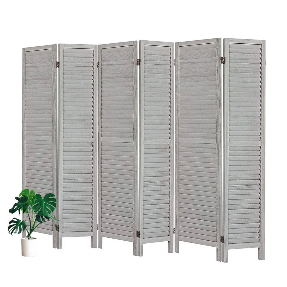 6 Panel Gray Wood Room Divider W272