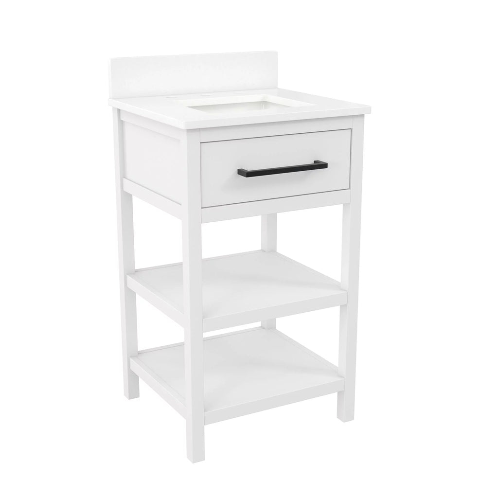White 20 Inch Bathroom Vanity with Countertop and 2 Storage Shelves J295485