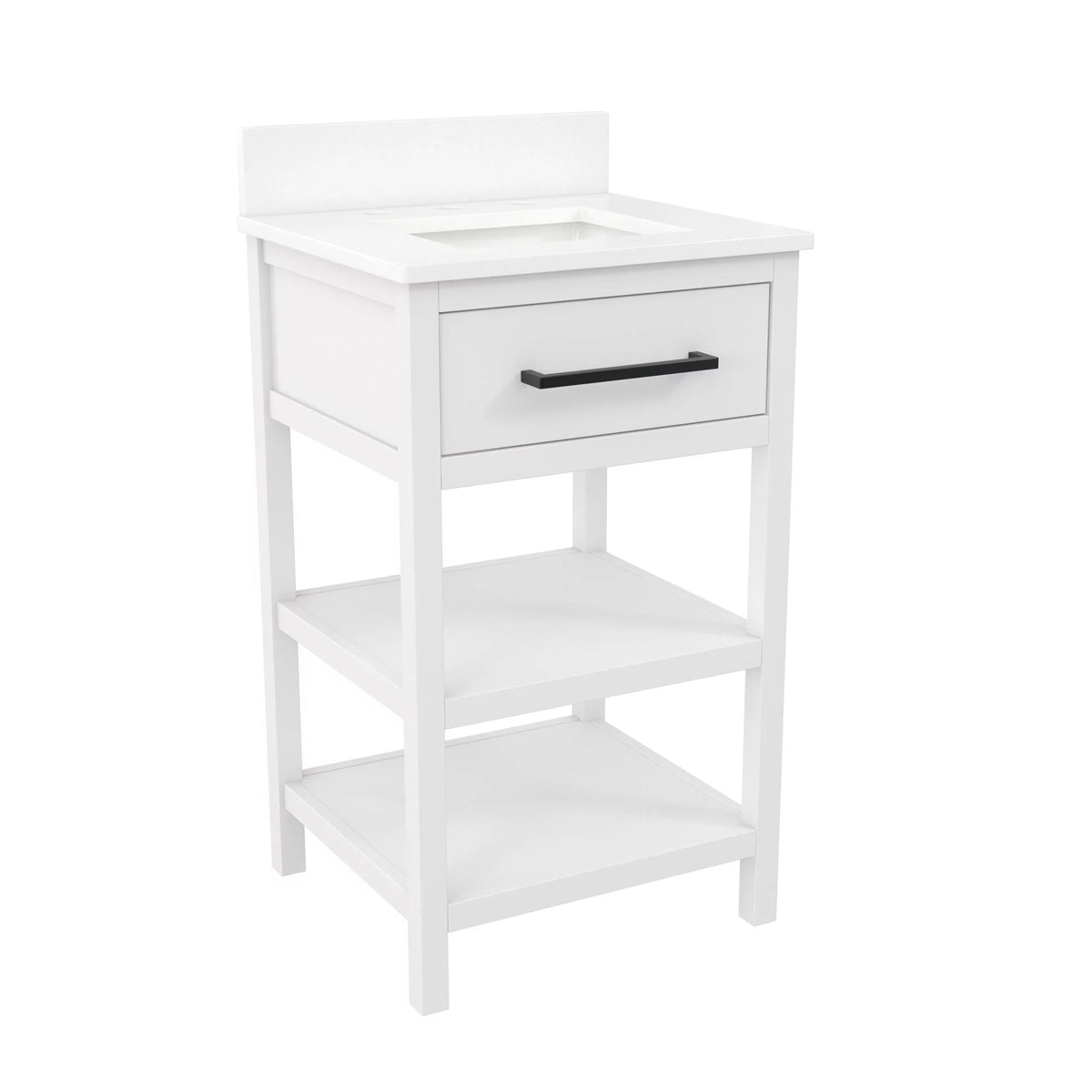 White 20 Inch Bathroom Vanity with Countertop and 2 Storage Shelves J295485