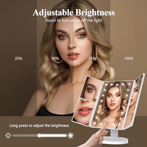 White Trifold Makeup Mirror with Lights L8825
