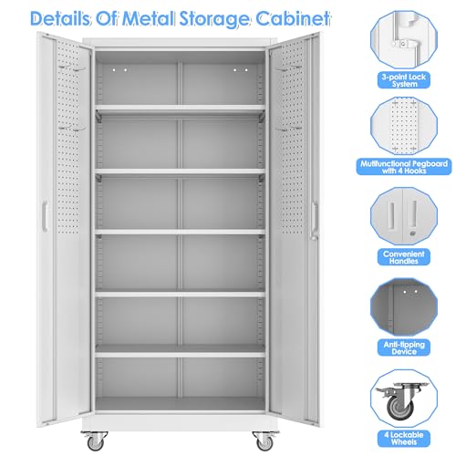 White Metal Storage Cabinet with Wheels W4175