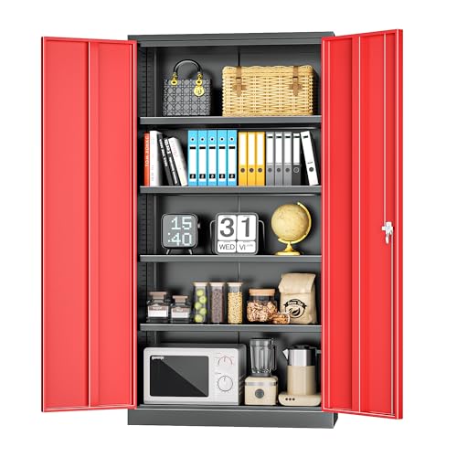 72” Black Metal Storage Cabinet with Doors and Shelves J766944