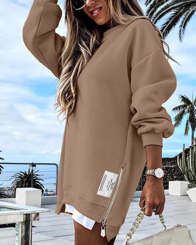 Long Sleeve Zipper Oversized Sweatshirt U2465
