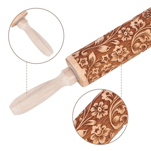 Darker 3D Flower Rattan 35cm Embossed Wooden Rolling Pin V5894