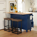 Blue Kitchen Island Set with Drop Leaf and 2 Seatings I736