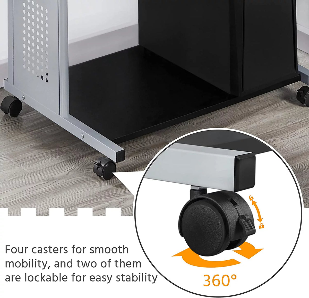 Black 2 Tier Mobile Computer Desk with Printer Shelf Q94175