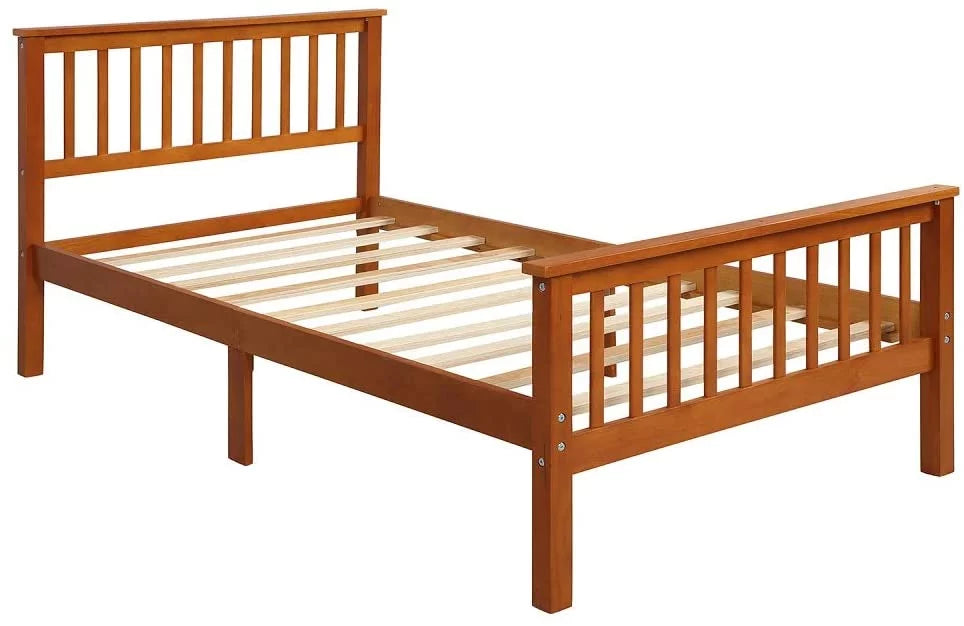 Pine Wood Low Profile Platform Bed, Twin, Oak S8307