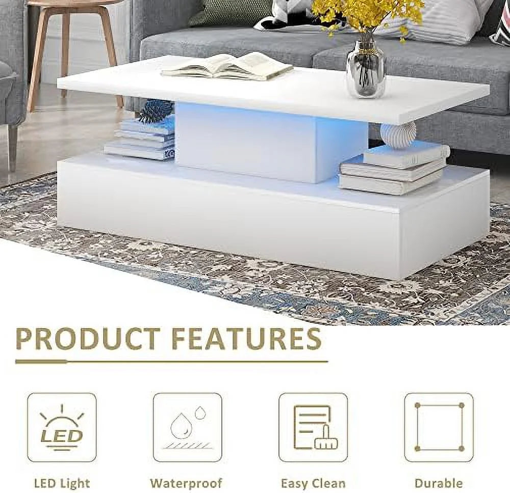 White LED Coffee Table with Drawers S651