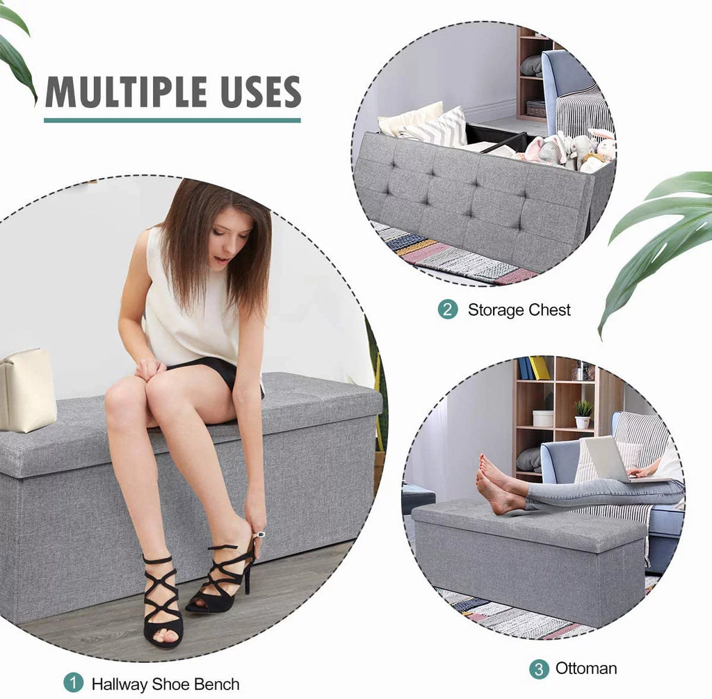 Light Gray Folding Storage Ottoman Bench K292684