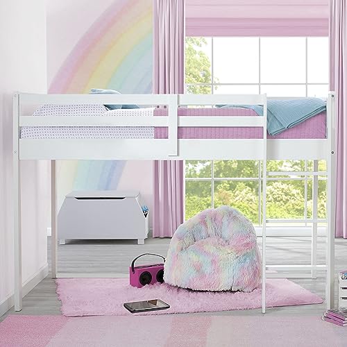 White Twin Loft Bed with Guardrail and Ladder E5493